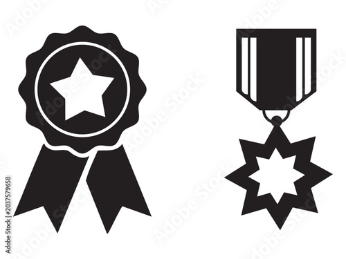 Set of two black award icons isolated on white background