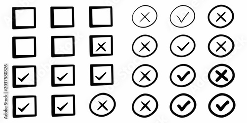Foto Checkbox And Cross Mark Icons Black Line Art On White Background