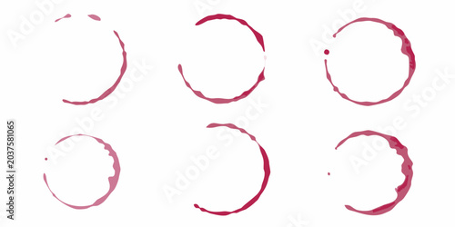 Schilderij op canvas Wine glass rings magenta stains on a white background