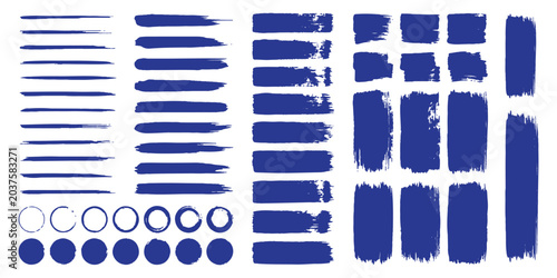 Bild auf Leinwand Blue Abstract Brush Stroke Vector Set, Grunge Paint Swatches, Hand Drawn Ink Tex