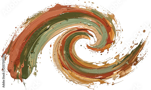 Foto Abstract spiral paint brush stroke in earth tones with hand drawn abstract artis