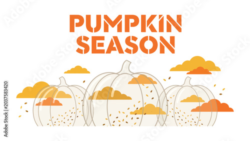 Foto Autumn Harvest: Celebrate the spirit of fall with this graphic illustration featuring pumpkins and autumn clouds, evoking the cozy feeling of pumpkin season