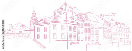 Warsaw Old Town sketch vector illustration with historic architecture