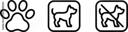 Fotografija Pet friendly and no dogs allowed line icon set featuring animal paw print dog al