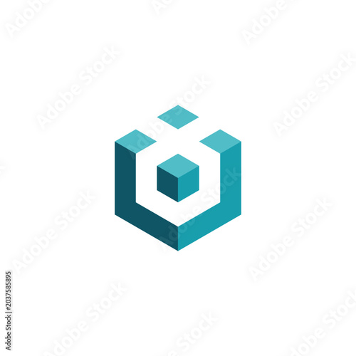 Geometric Cube Icon with Negative Space and Abstract 3D Shape