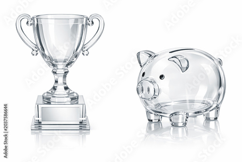 Glass Trophy Cup and Piggy Bank
