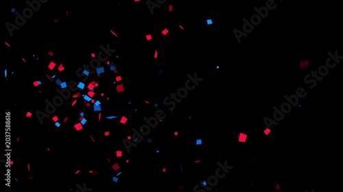 red blue colorful confetti explosion isolated alpha channel loop animation, birthday party and anniversary and oppening celebration overlay motion design element