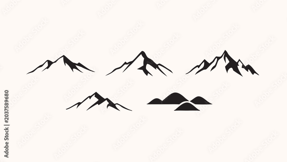 Fototapeta premium mountain landscape illustration, mountain silhouette art, nature scenery clipart, hand drawn mountain sketch, outdoor adventure illustration, mountain outline drawing,