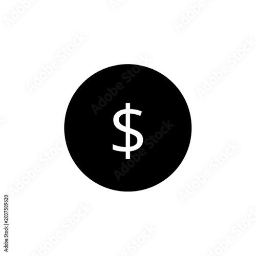 Clean white dollar currency symbol icon within a bold black circle, representing financial value, cost, and payment for business and digital applications
