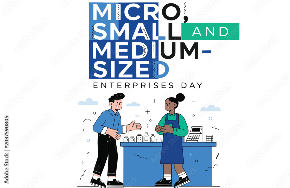 Naklejka premium Small Business Owner and Customer at Retail Counter for Micro, Small and Medium Enterprises Day