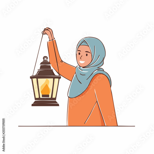 Woman in Hijab Holding a Lantern