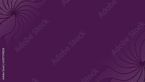 Dark purple background with decorative abstract floral spiral corner patterns creating symmetrical curved line geometric modern composition