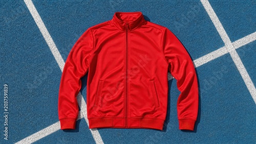 Red Sports Jacket on Blue Running Track Isolated