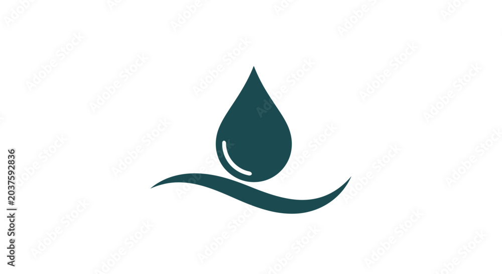 Fototapeta premium Teal water drop icon on white background with wave element