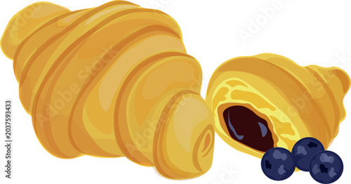 Bilde på lerret Croissant with crispy crust and blueberry cream