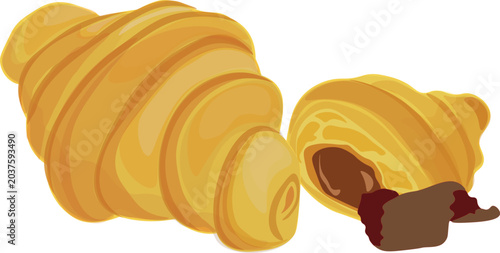 Εκτύπωση καμβά Croissant with crispy crust and chocolate cream illustration