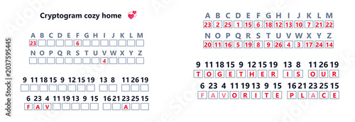 Fotografie Cryptogram puzzle with letters and numbers in a cozy home style