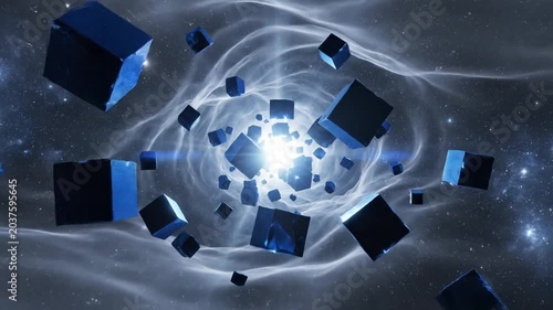 Abstract digital cubes floating in a futuristic energy field