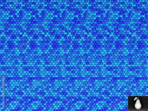 Fotografie Blue hexagonal pattern with stereogram effect and pear illustration