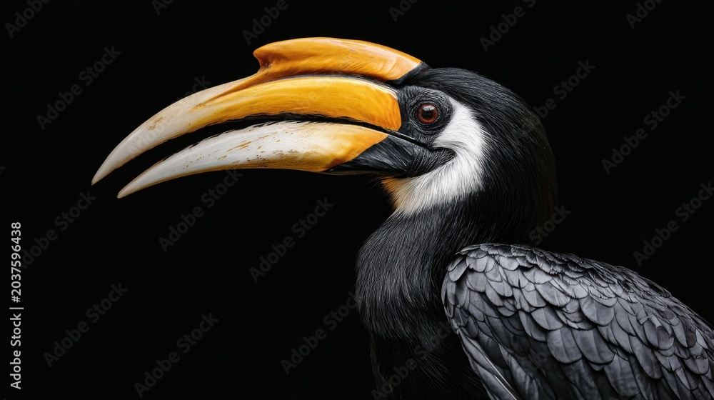 Obraz premium Majestic Hornbill Bird with Vibrant Yellow and Orange Bill Features