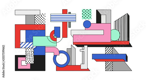 Geometric Abstract Composition: Retro Memphis Design Elements