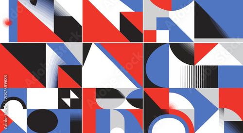 Geometric Abstract Pattern with Circles, Squares and Triangles