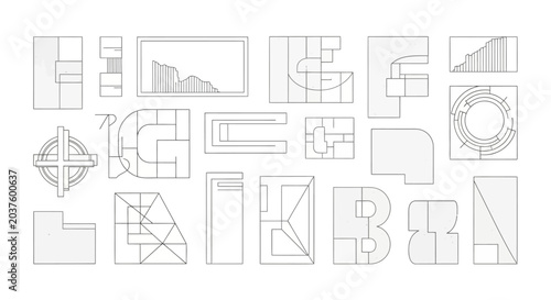 Abstract Geometric Shapes and Lines on White Background