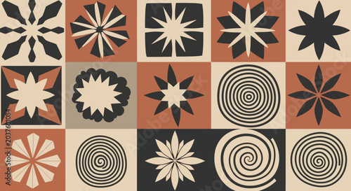 Geometric Patterns Mosaic: Abstract Shapes and Spirals