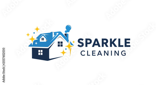 Photos Sparkle Cleaning Company Logo with Sparkling House Icon