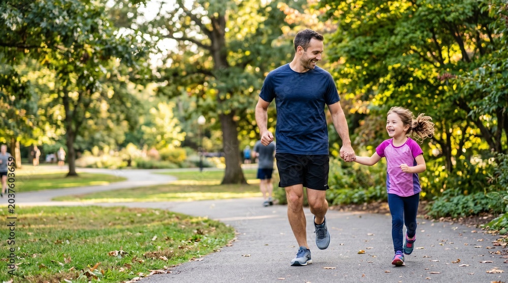Fototapeta premium father and daughter running
