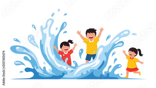 Cuadro en lienzo Splashing Fun: Joyful children delight in a refreshing splash of water, their faces alight with laughter and excitement during a summer day