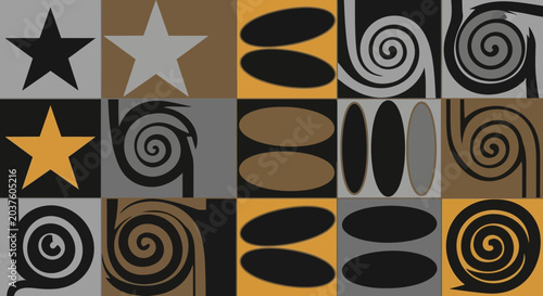 Geometric Abstract Pattern with Stars and Swirls