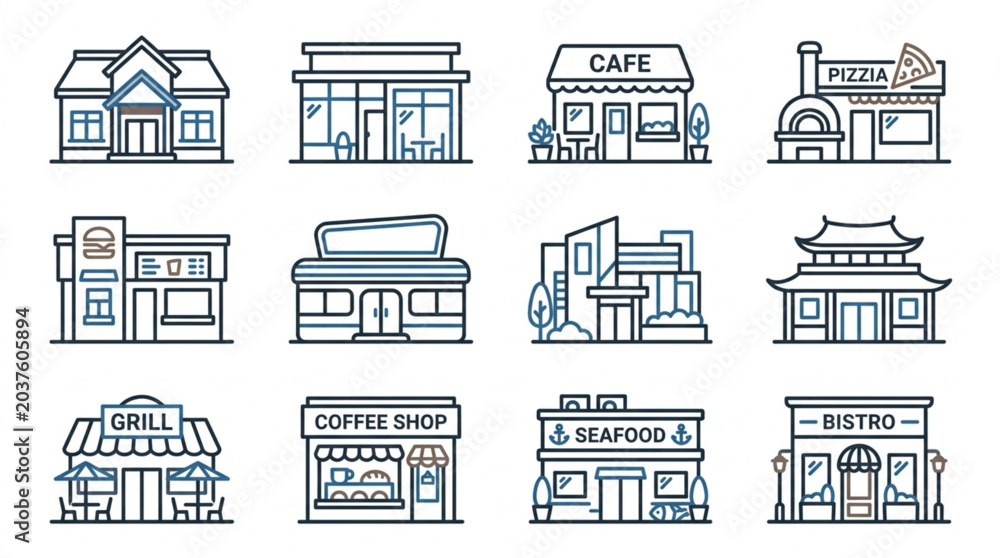 Fototapeta premium Collection of Various Restaurant and Shop Illustrations