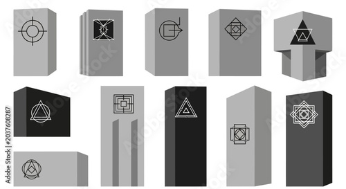 Geometric Symbols on Abstract Boxes, Minimalist Design
