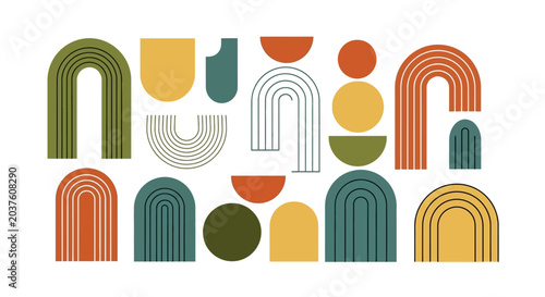 Mid-century Modern Abstract Shapes - Boho Geometric Rainbows, Arches