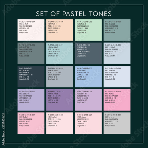 Pastel Color Palette Vector Grid with HEX Codes