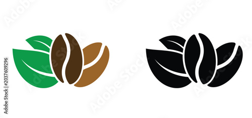 Tableau sur toile Roasted coffee beans and green leaves
