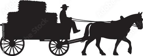 Photos Two horses pulling a vintage stagecoach silhouette, black, cart, coach, draw, ho
