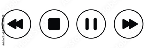 Photos Media Control Icon Set, Play Pause Replay Previous And Next Track Symbols, Video Streaming App Interface Elements, Minimal Flat Vector Illustration For UI And Web Design eps 10
