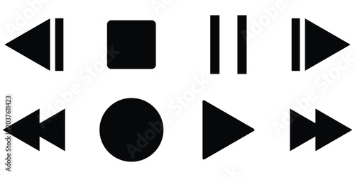 Photos Media Control Icon Set, Play Pause Replay Previous And Next Track Symbols, Video Streaming App Interface Elements, Minimal Flat Vector Illustration For UI And Web Design eps 10