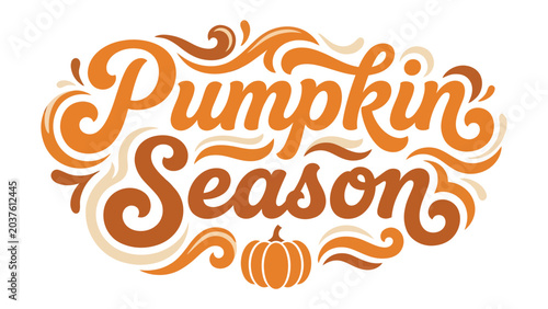 Tableau sur toile Pumpkin Season Script: Vibrant autumn lettering proclaims Pumpkin Season, adorned with swirling decorative elements and a classic pumpkin illustration, evoking the spirit of fall
