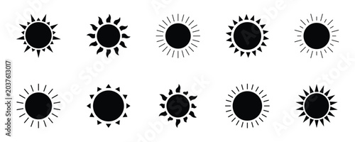 Cuadro en lienzo Collection of black sun shine vector icon