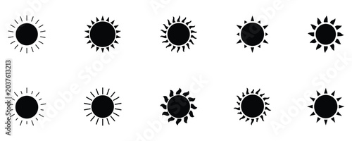 Foto Collection of black sun shine vector icon