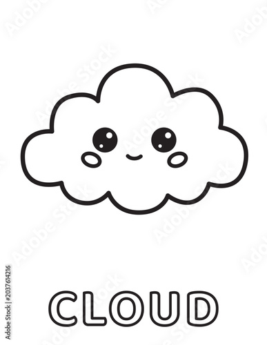 Cute smiling cloud vector coloring page for kids with simple cartoon outline illustration