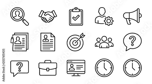Obraz na płótnie Recruitment and hiring line icons set on white background