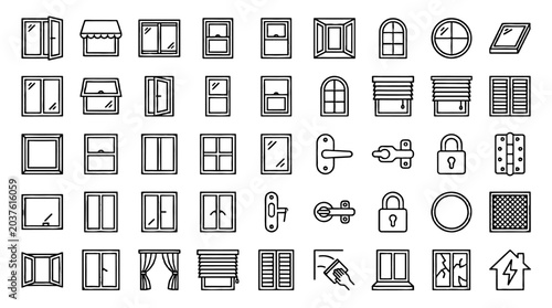 Fotografie Set of outline window and hardware icons in linear style