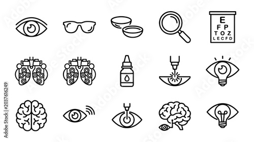 Foto Set of outline vision and eye care icons