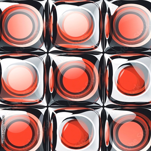 Abstract Pattern of Red and Black Geometric Shapes on White Background