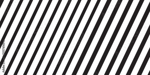Repeated black diagonal lines on white background. Slanted parallel stripes pattern. Tilted striped print. Angled streaks wallpaper. Abstract minimalistic design. Vector graphic illustration.