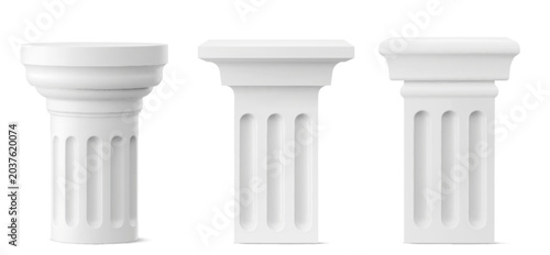 Fotografie White marble column podiums set isolated on background